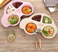 2pcs divided kids childrens snack tray food diet portion lunch plate 0