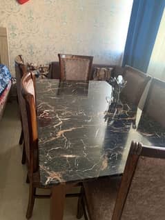 dining table  6 chairs marble top 1 week use