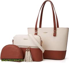 3 pcs women pu leather plain Top Handle Shoulder Bag(Free Delivery)