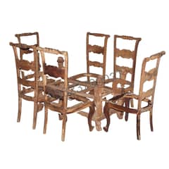 Chinioti pure wood dining table with 6 chairs without polish