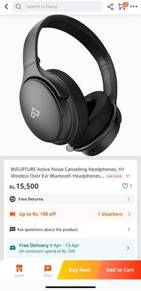 INFURTURE Active Noise Cancelling Headphone Model H1 5