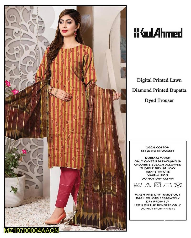 3 Pcs Women's Unstitched Lawn Printed Suit . . . . . Cash on Delivery 1