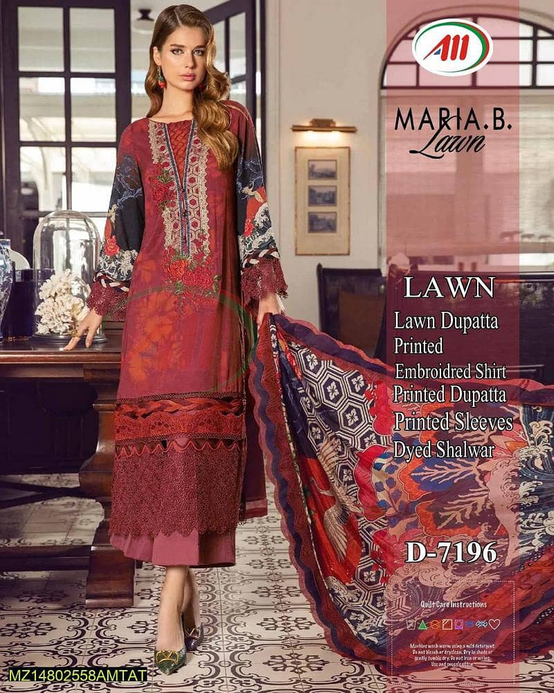 3 Pcs Women's Unstitched Lawn Printed Suit . . . . Cash on Delivery 0