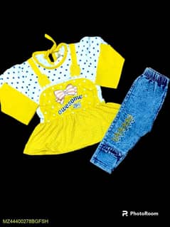 2 Pcs Girl's Stitched Jersey Lycra Printed T Shirt And Pant Set