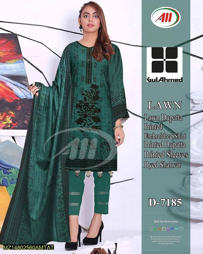 3 Pcs Women's Unstitched Lawn Printed Suit . . . Cash on Delivery 1