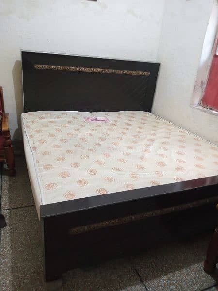 wood king size bed with mattress. 1