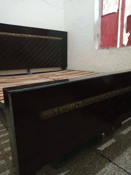wood king size bed with mattress. 5