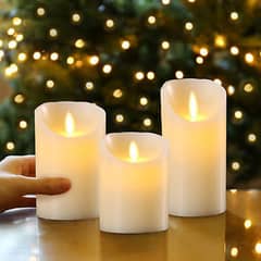 Set of 3 LED Flameless Pillar Candles Flickering Battery Operated