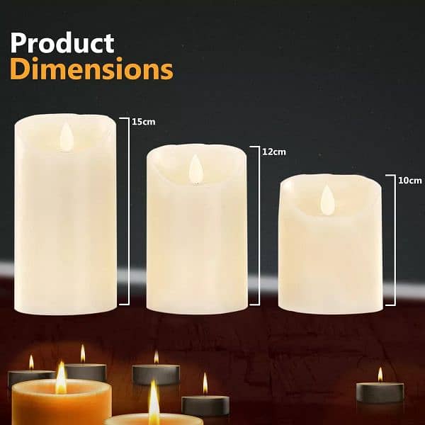 Set of 3 LED Flameless Pillar Candles Flickering Battery Operated 3