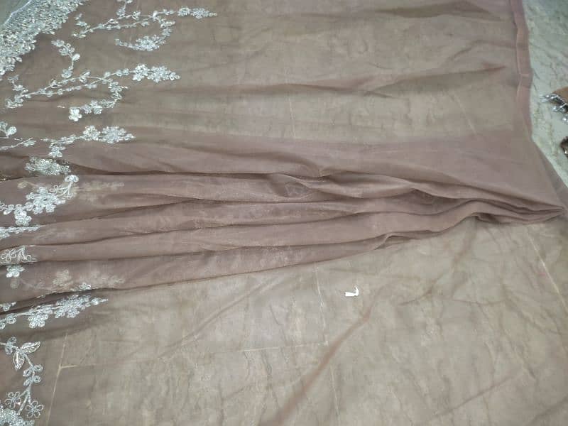 URGENT SALE. . . Brown Embroidered organza net Saree one time use only 3