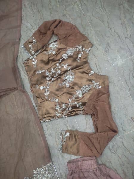 URGENT SALE. . . Brown Embroidered organza net Saree one time use only 5