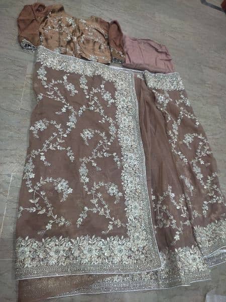 black frock and Brown Embroidered organza net Saree one time use only 13