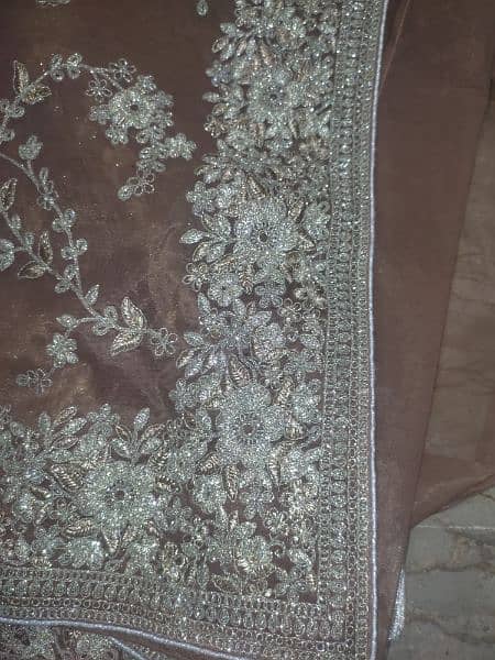 URGENT SALE. . . Brown Embroidered organza net Saree one time use only 10