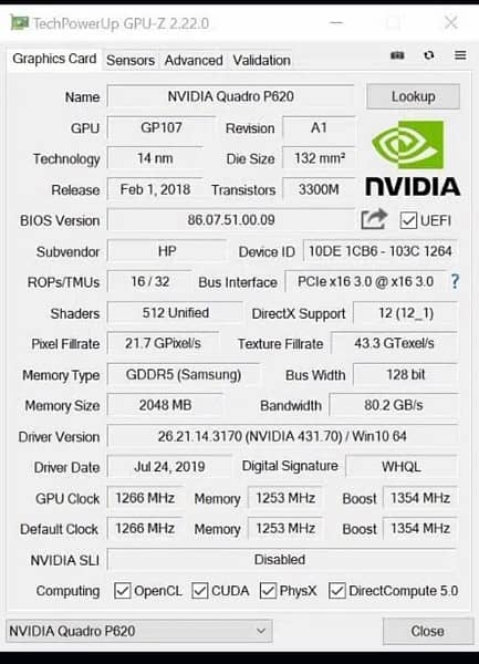 NVIDIA QUADRO P620 2GB 3