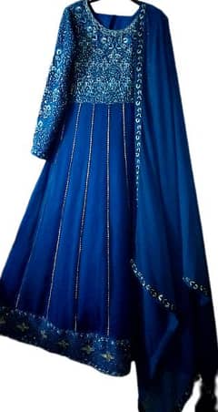 Blue Embroidered Full Maxi