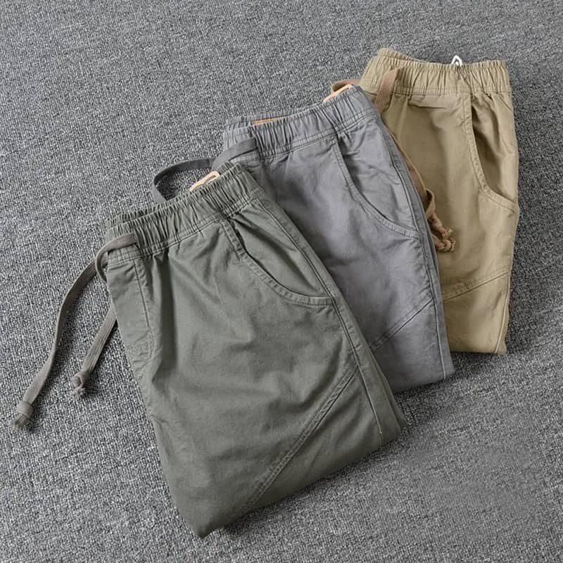 Trendy Men Pants Soft Fabric Multi Pockets Elastic Waist Spring Summer 4