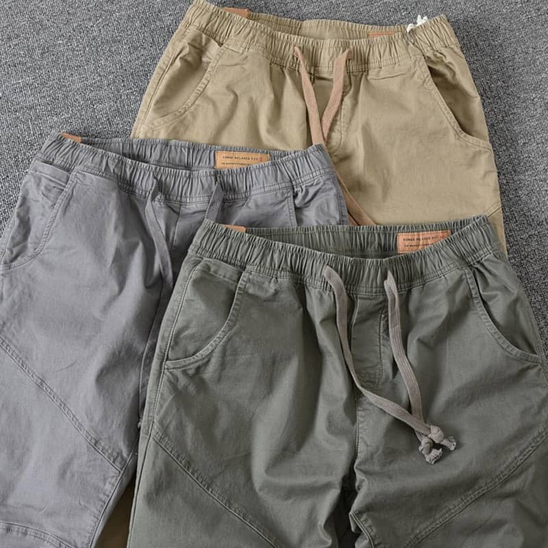 Trendy Men Pants Soft Fabric Multi Pockets Elastic Waist Spring Summer 5