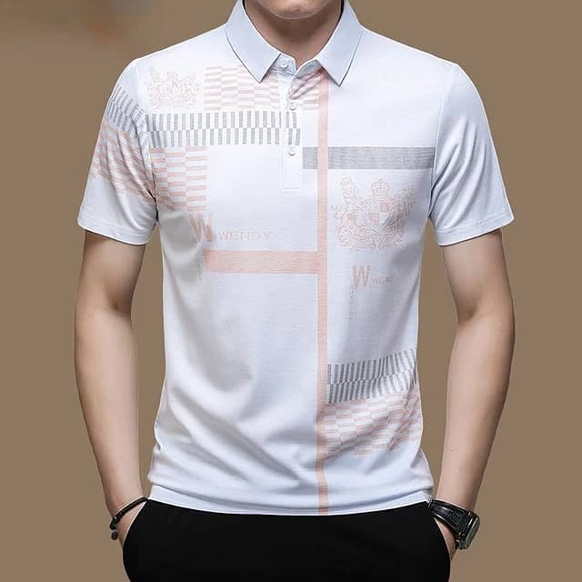 Men's Polo Shirt Business Casual Summer Short Sleeves Tops Pattern 1