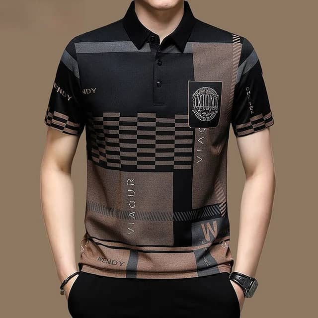 Men's Polo Shirt Business Casual Summer Short Sleeves Tops Pattern 6