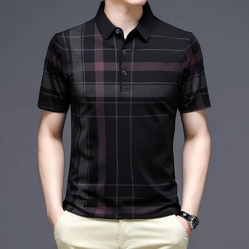 Men's Polo Shirt Business Casual Summer Short Sleeves Tops Pattern 7