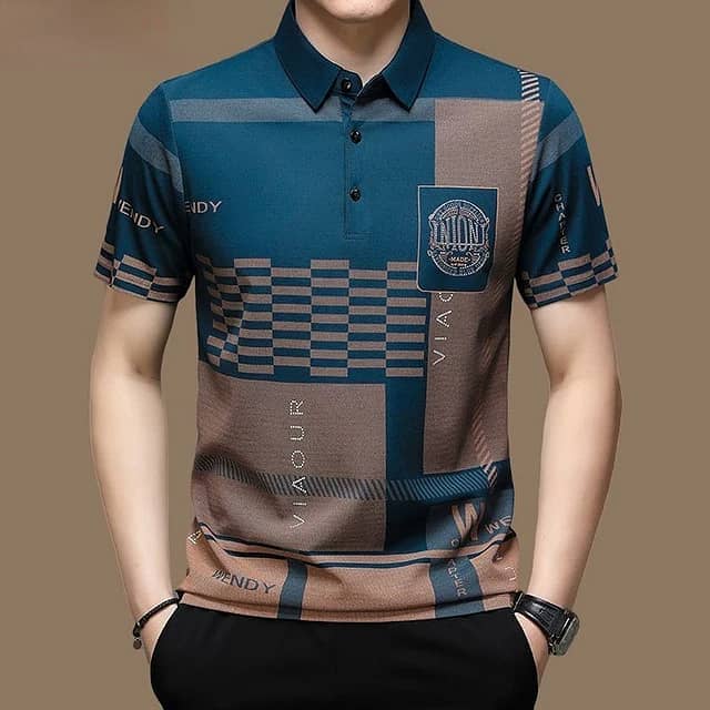 Men's Polo Shirt Business Casual Summer Short Sleeves Tops Pattern 8