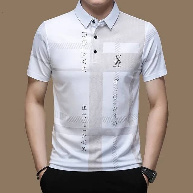 Men's Polo Shirt Business Casual Summer Short Sleeves Tops Pattern 9