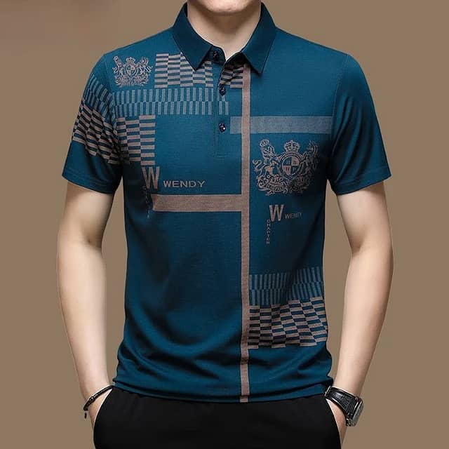 Men's Polo Shirt Business Casual Summer Short Sleeves Tops Pattern 10