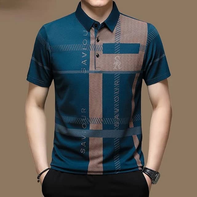 Men's Polo Shirt Business Casual Summer Short Sleeves Tops Pattern 11