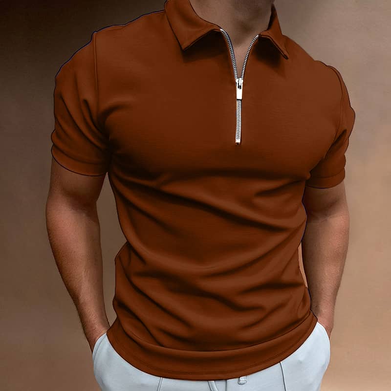 Summer Men's Solid Color Polo Shirt Short Sleeve Turn-Down Collar Zipp 5