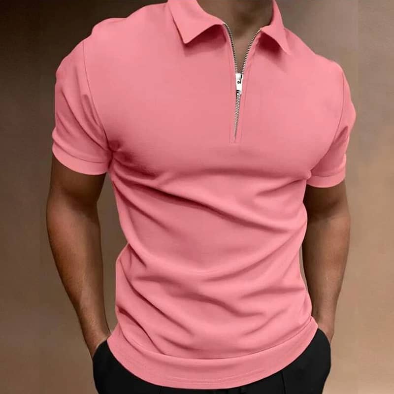Summer Men's Solid Color Polo Shirt Short Sleeve Turn-Down Collar Zipp 6
