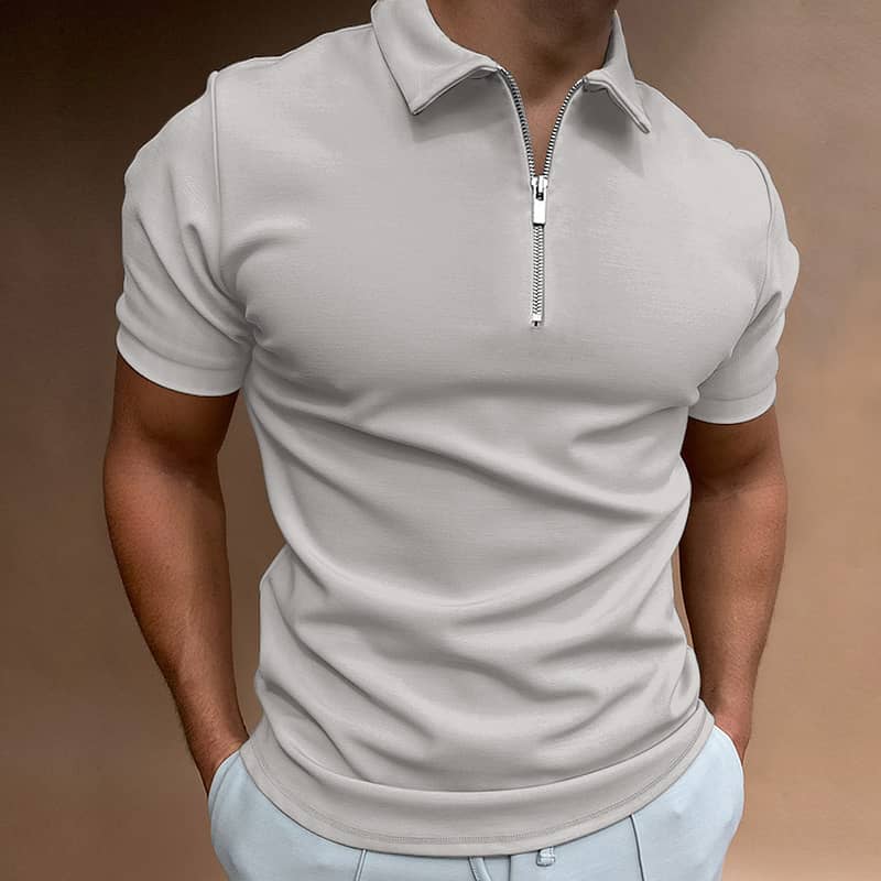 Summer Men's Solid Color Polo Shirt Short Sleeve Turn-Down Collar Zipp 7