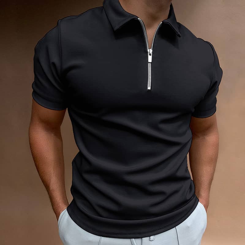 Summer Men's Solid Color Polo Shirt Short Sleeve Turn-Down Collar Zipp 8