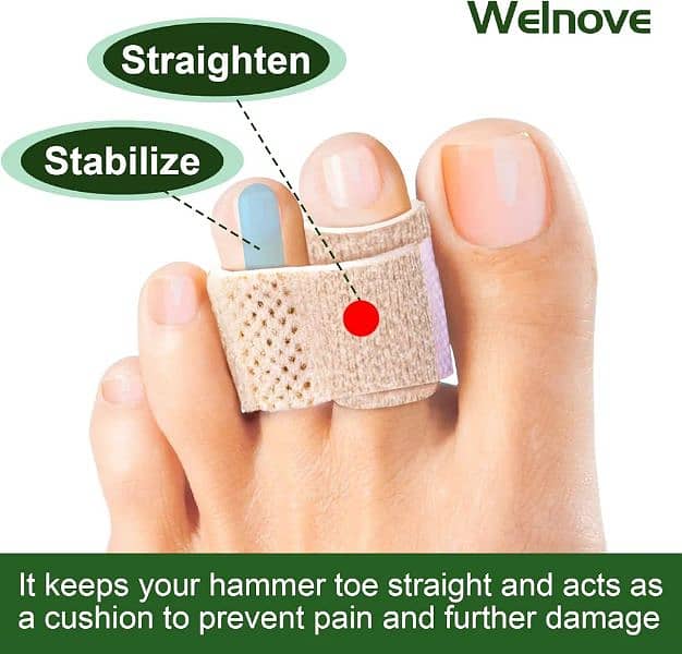 Welnove 6Pcs Hammer Toe Wraps, Broken Toe Splints 4