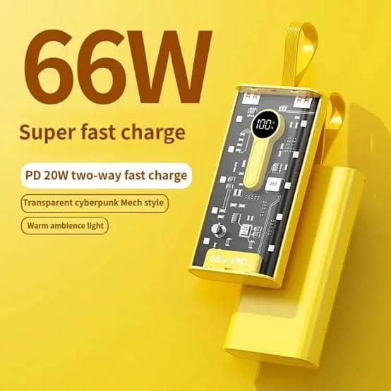 66W Portable 20000mAh  Transparent Two Way Fast Charging Power Bank 0