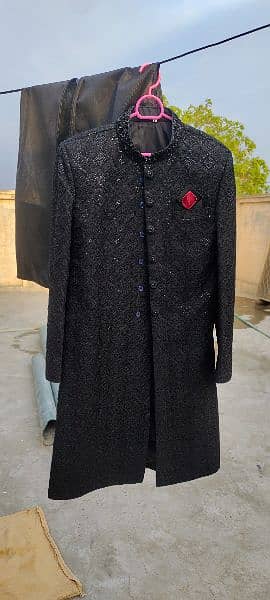 Black sherwani with mehrun kulla for sale 1