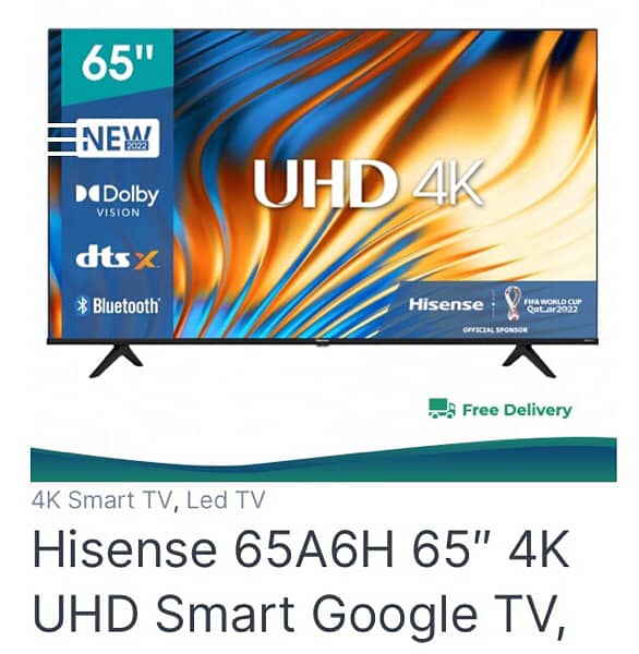 65” Hisense 4K android Google tv 1