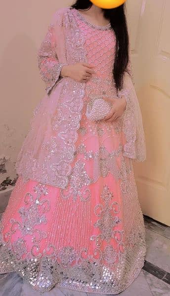 Maria B Pink Maxi heavy embroidered Bridal, Walima dress Party wear 2