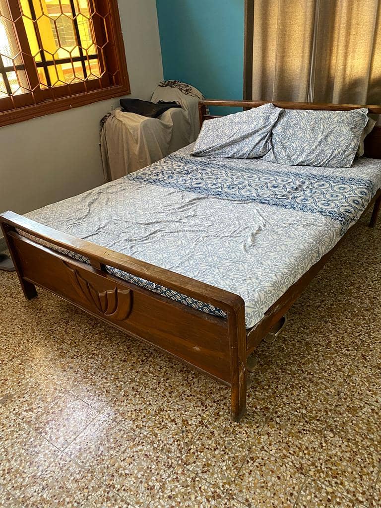Wooden bed with mattress and 2 pillows 2