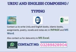 Inpage Typing/English Typing/ Photoshop/MS EXCEL Data Entry Services