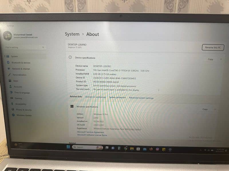 dell Inspiron i3-11th gen, 256 GB SSD 4 GB ram price 110000 4