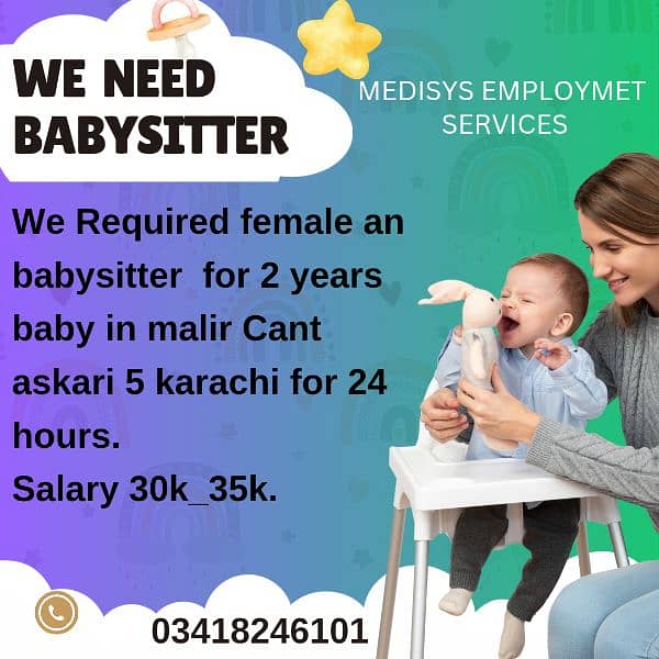 Required female babysitter  for 2 years baby in malir Cant askari 5 0