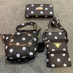 3 pc Black polka dot purse set