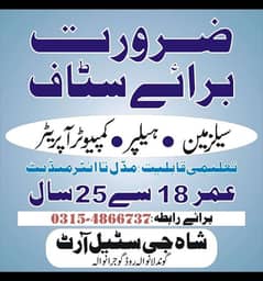 Jobs available For Helpers , Sale man & Computer Operator