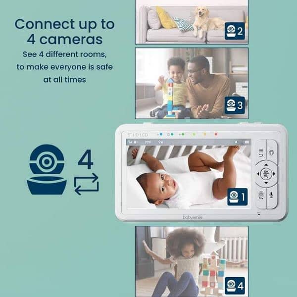 Babysense 5" HD Split-Screen Baby Monitor, Video Baby Monitor with Cam 4
