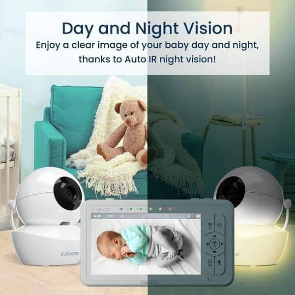 Babysense 5" HD Split-Screen Baby Monitor, Video Baby Monitor with Cam 6
