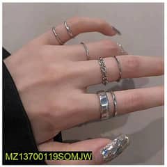 Unisex hip-hop pack of 7 Rings set for silver 0