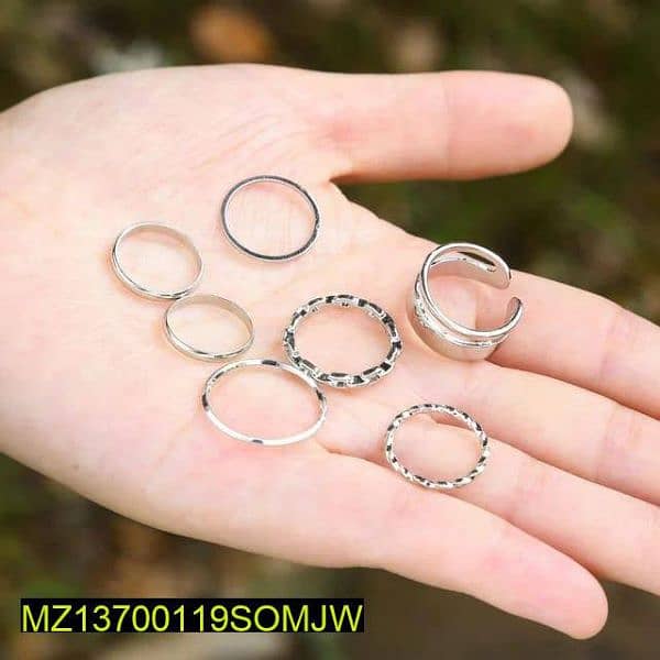 Unisex hip-hop pack of 7 Rings set for silver 1