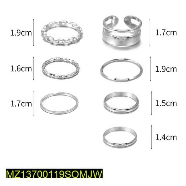 Unisex hip-hop pack of 7 Rings set for silver 2