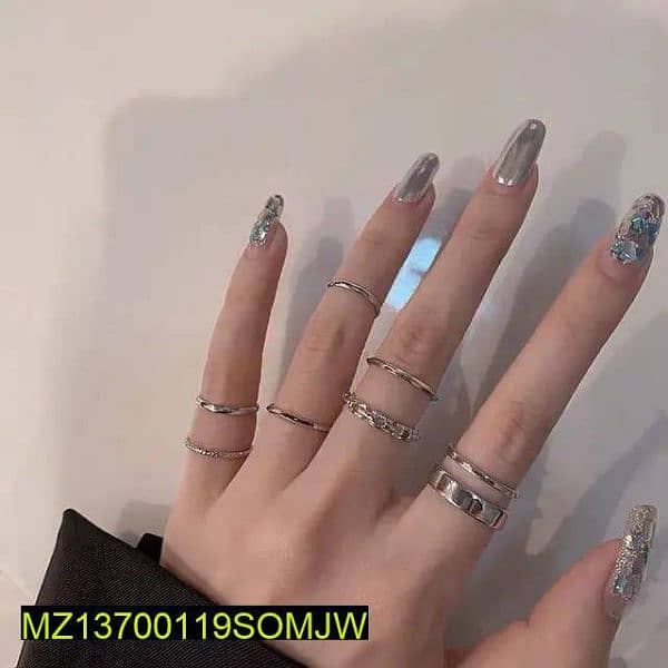 Unisex hip-hop pack of 7 Rings set for silver 3