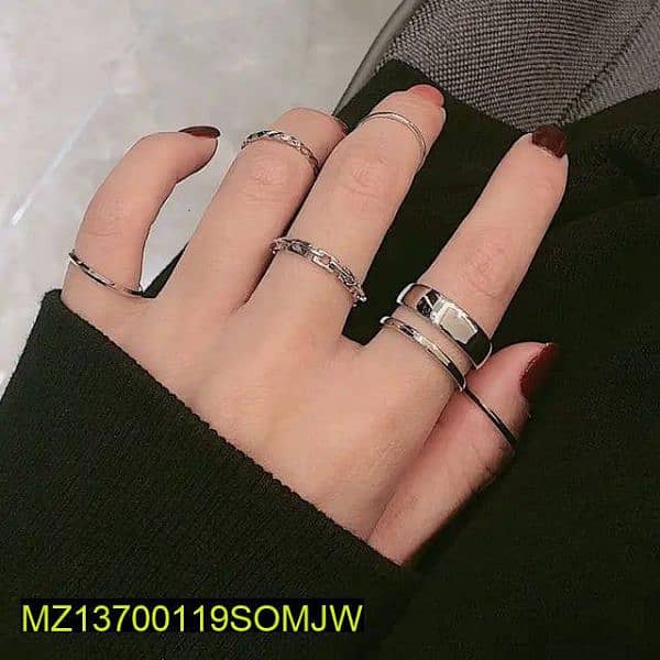 Unisex hip-hop pack of 7 Rings set for silver 4